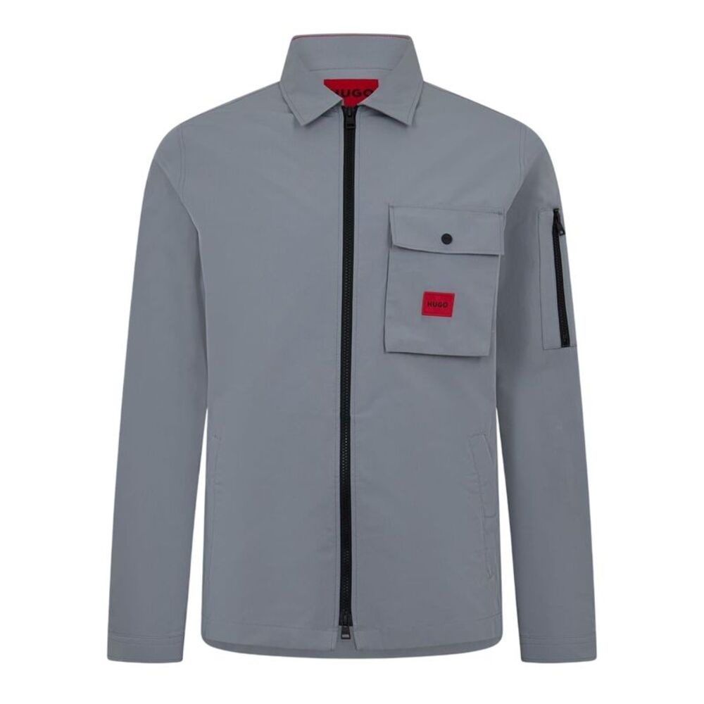 Hugo Mens Logo Cotton Overshirt / Gray/Gray